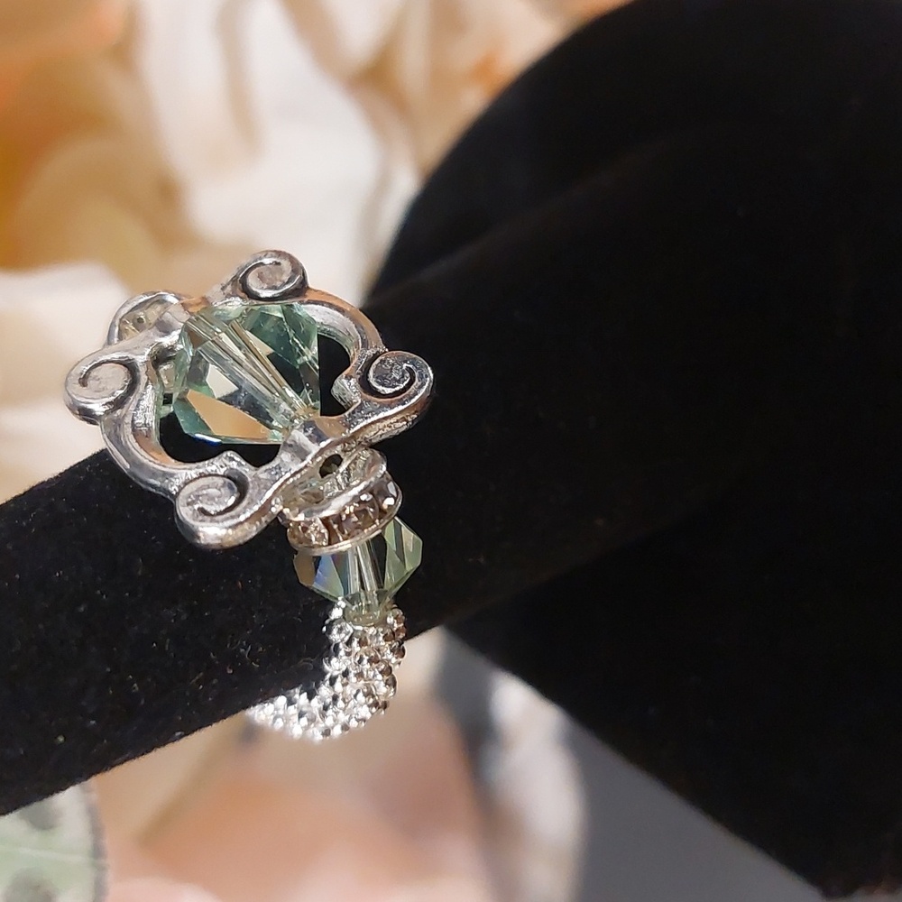 Handmade Silver & Light Green Crystal Ring READ BELOW FOR CUSTOM SIZING 👇 - Picture 3 of 6